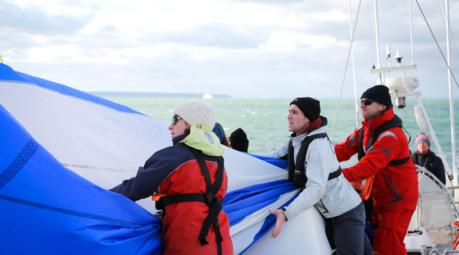 Crew during pre-departure training weekend in the Solent preparing for ARC 2026