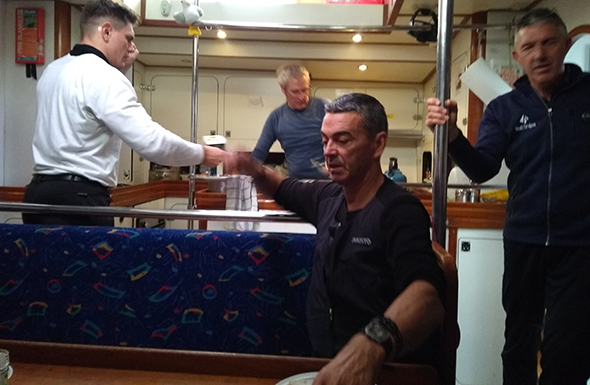 Hard work in the galley Hard work in the galley