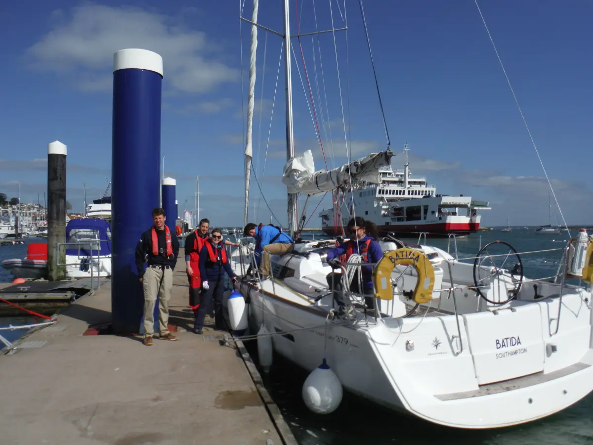 First Class Sailing students having just moored in a Southampton marina