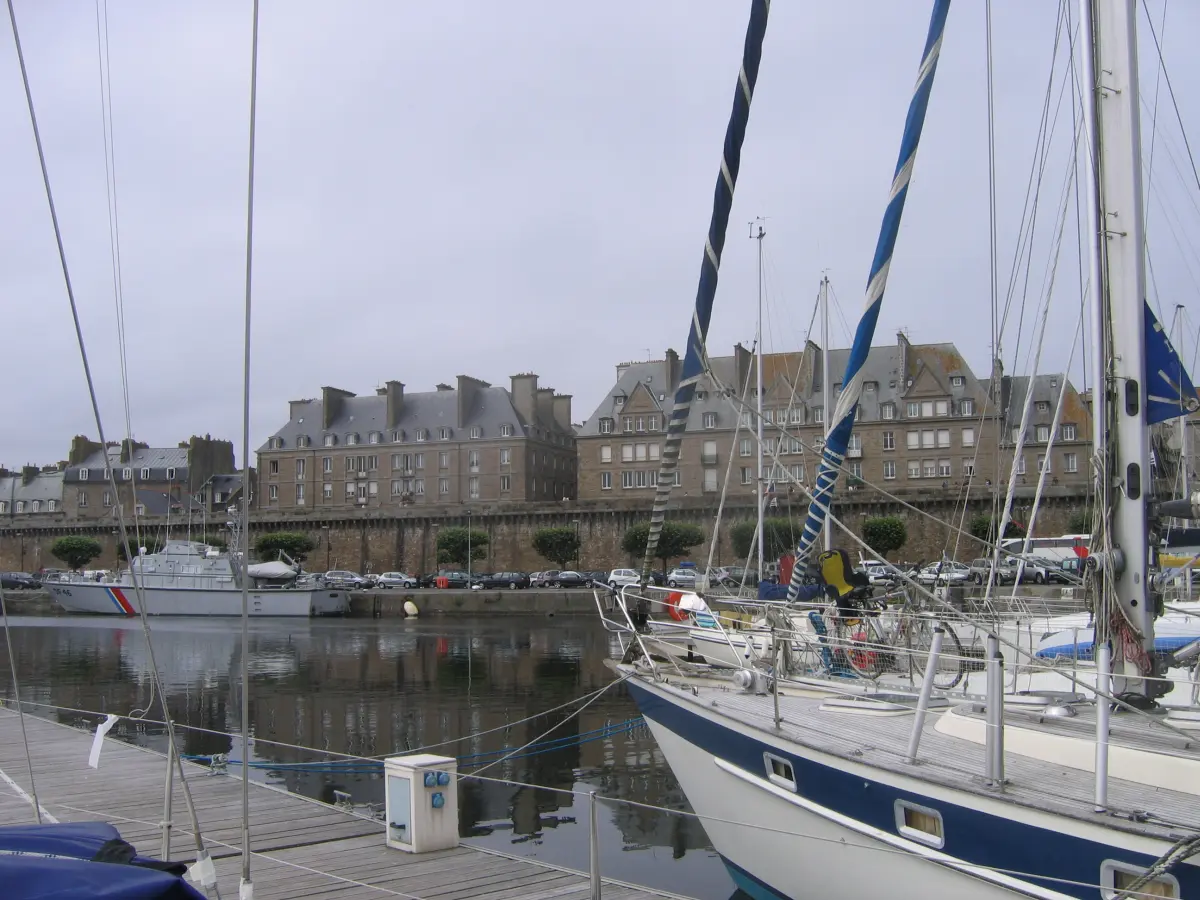 Yacht moored in St Malo marina after Channel Triangle passage